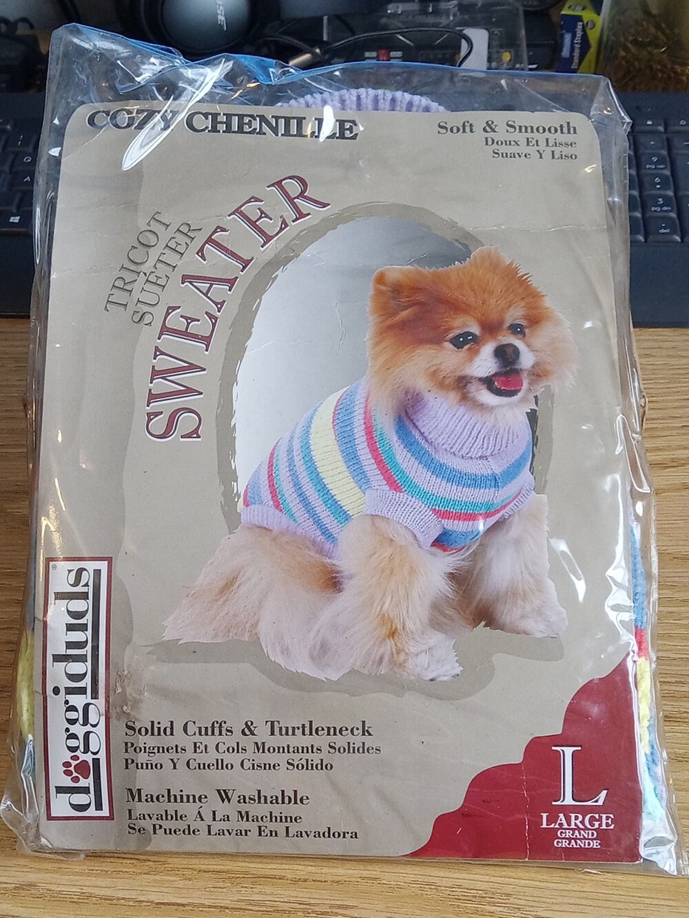 Doggilics Cozy Chenille Striped Dog Sweater - Large - Pastel Multicolor NWT